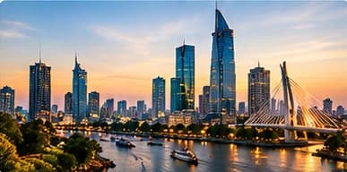 Toàn cảnh Sài Gòn và cầu bên bờ sông